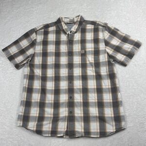 Carhartt Mens Relaxed Fit Plaid Short Sleeve Button Down Shirt Grey XL‎